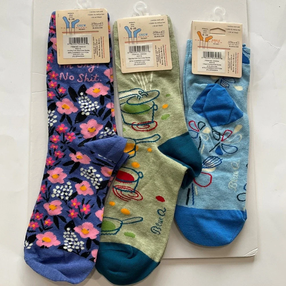 Blue Q Novelty Socks Bundle 3 Pairs Women Funny Snarky Crew Ankle Size 5-10 NEW